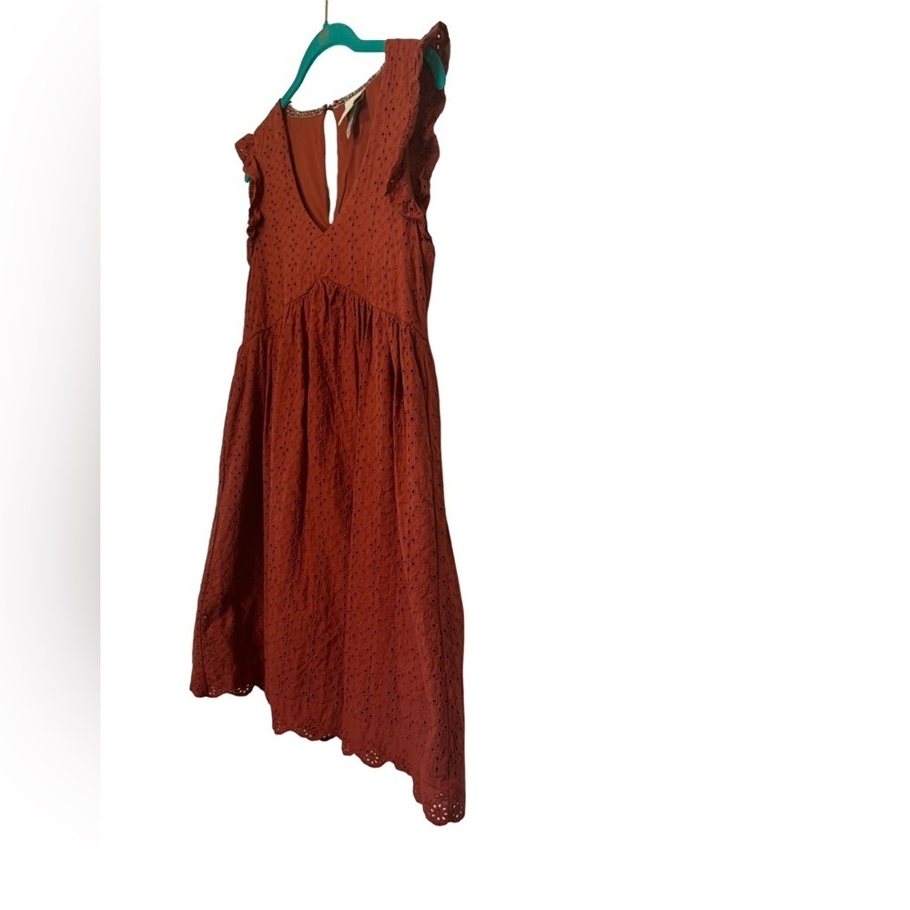 Knox Rose Burnt Orange Eyelet Flutter Sleeve V-Neck Dress Size XS - Picture 4 of 17